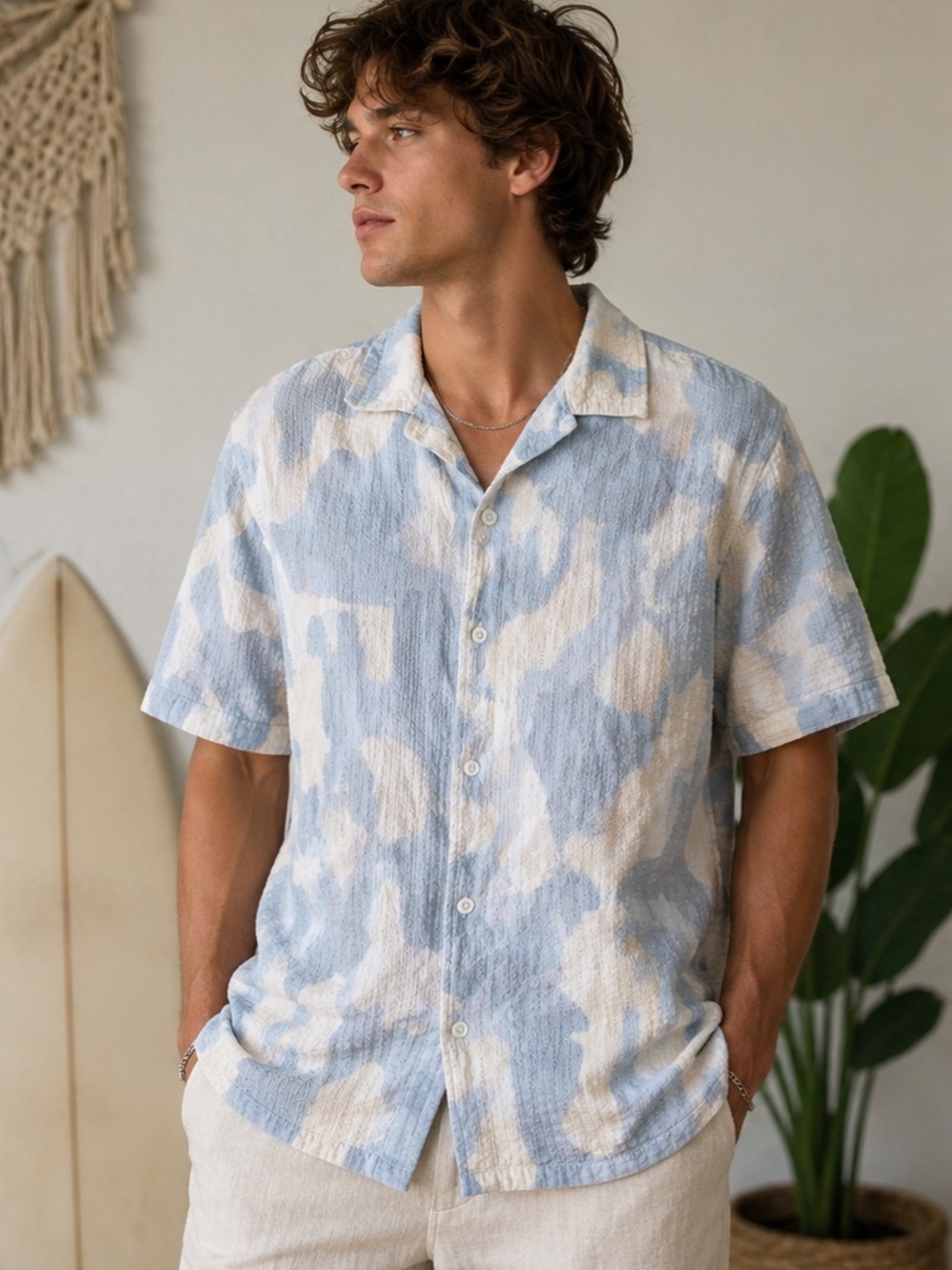 Common People Textured Seersucker Cotton Button-Up Shirt|Large
